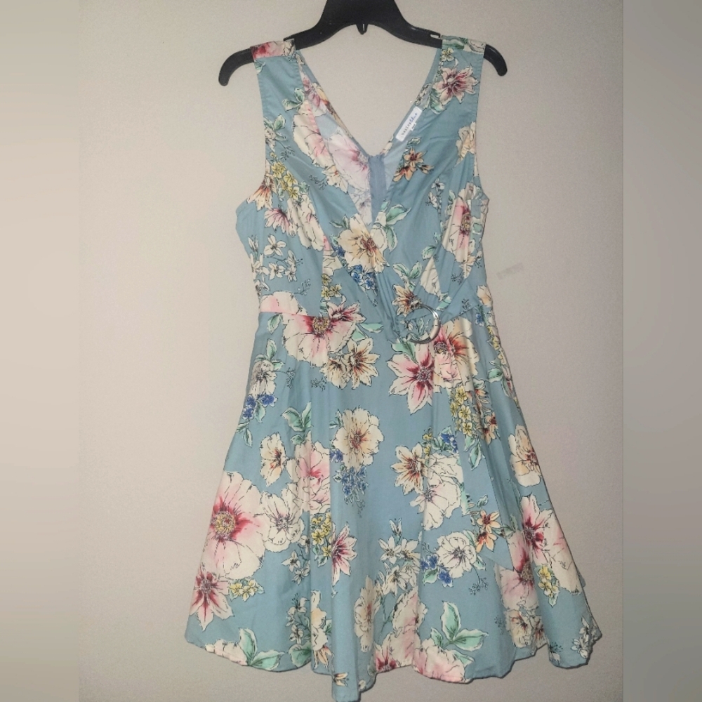 Floral Bailey Blue  Junior's Summer Party Dress L